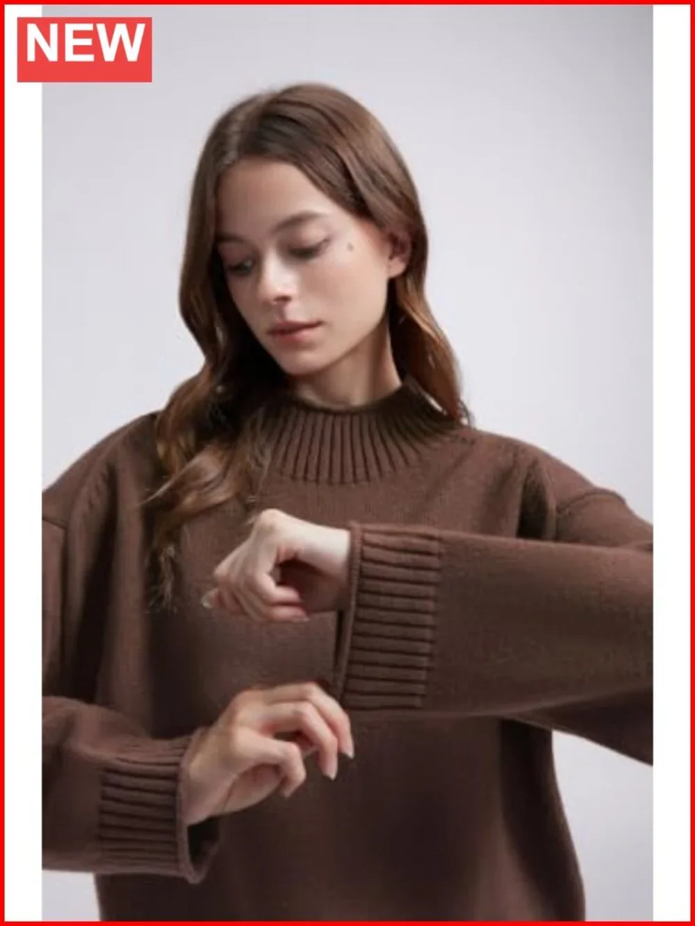 Cashmere Blend Oversized Mock Neck Pullover Sweater Ribbed Knit